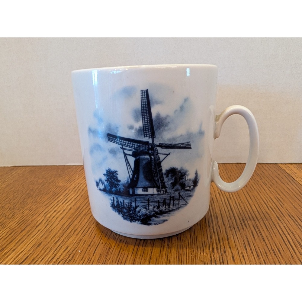Handmade Vintage Holland Delft Blauw Mug With Windmill